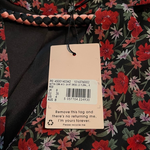 Misguided Red Floral Button Up Shirt Dress NWT 4 - Picture 4 of 9